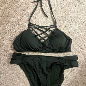 Women's Dark Green Strappy Bikini Set